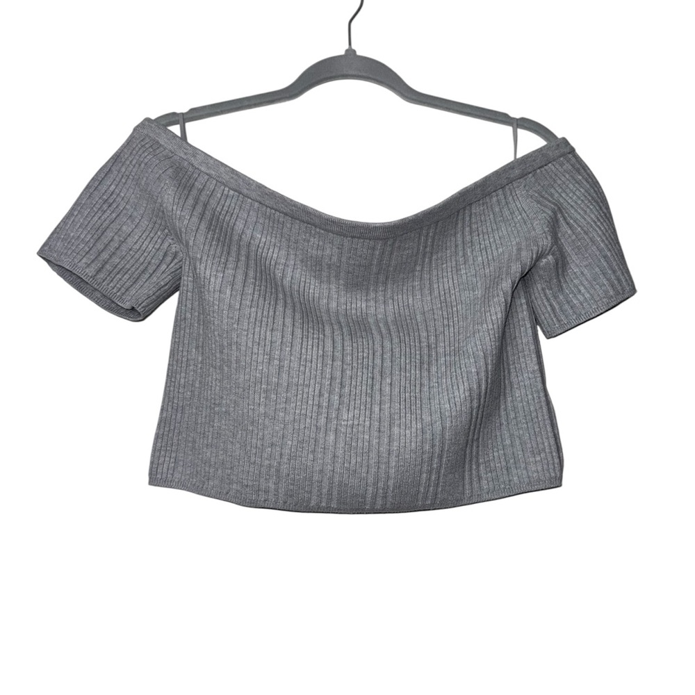 Aerie gray Ribbed Off-Shoulder Crop Top